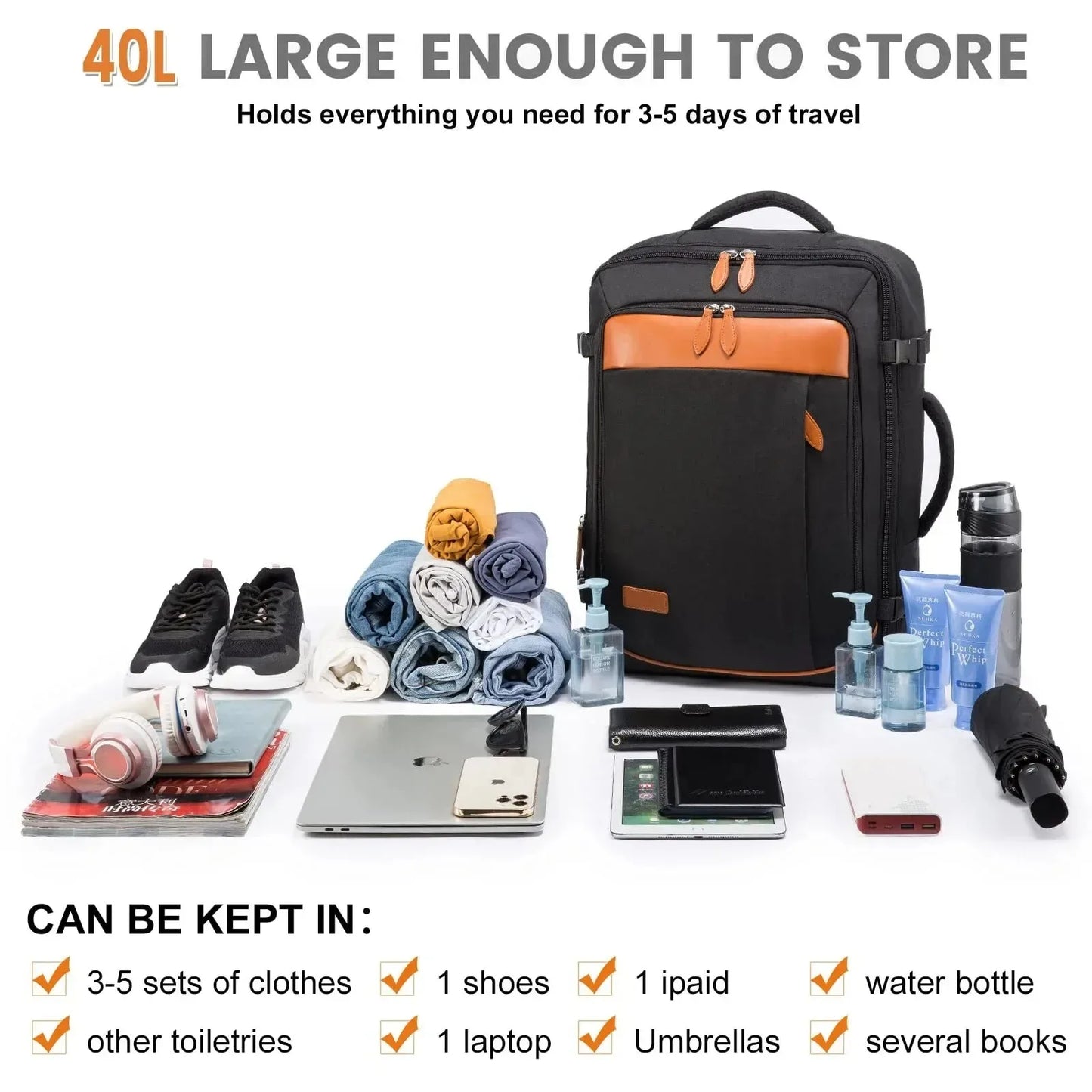 40L Expandable Waterproof Luggage/Computer Backpack