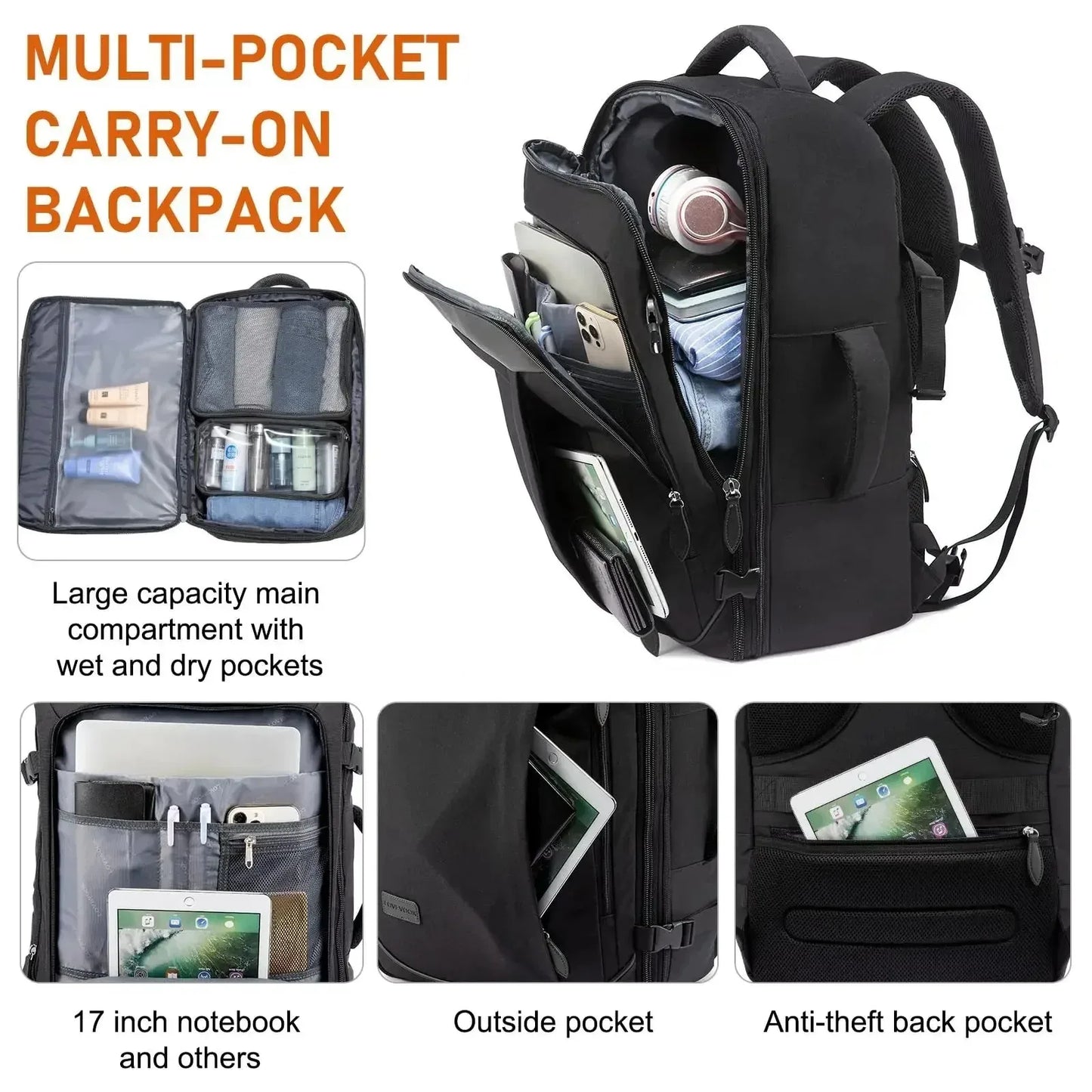 40L Expandable Waterproof Luggage/Computer Backpack