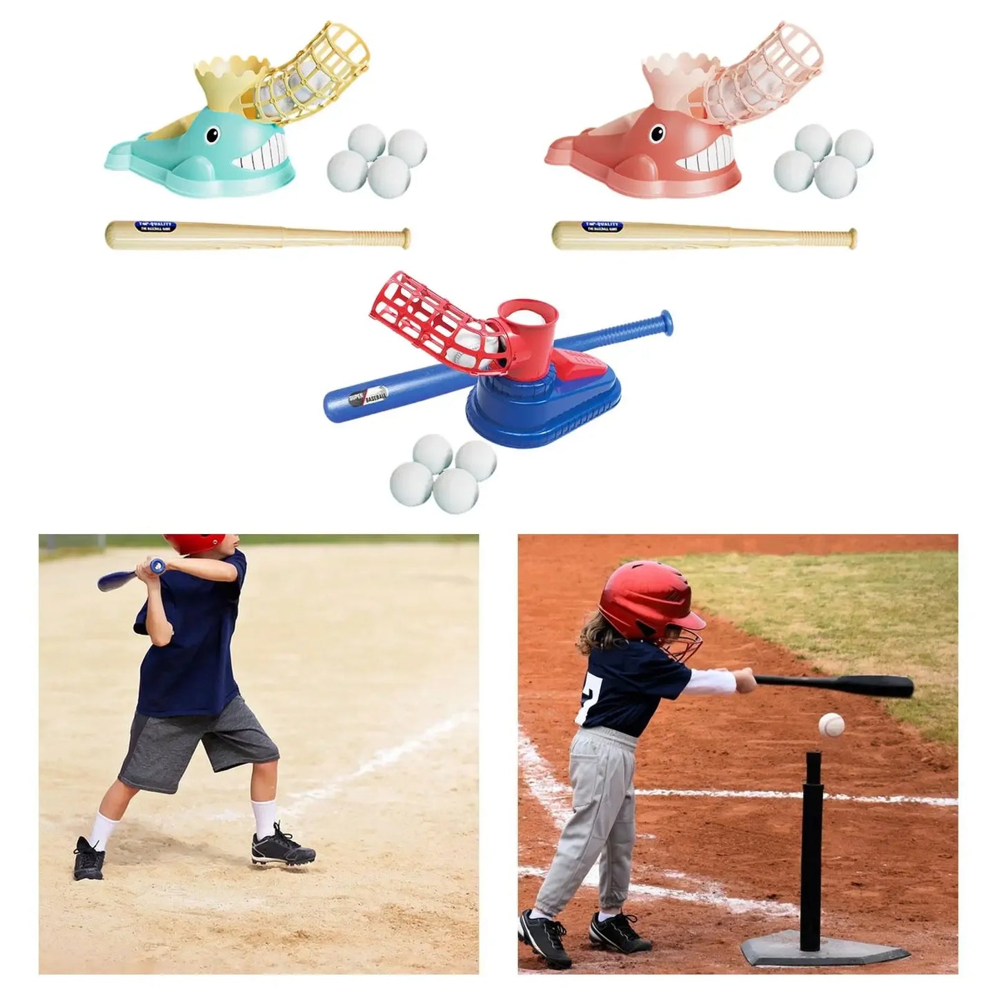 Baseball pitching machine for children with bat and 6 baseballs