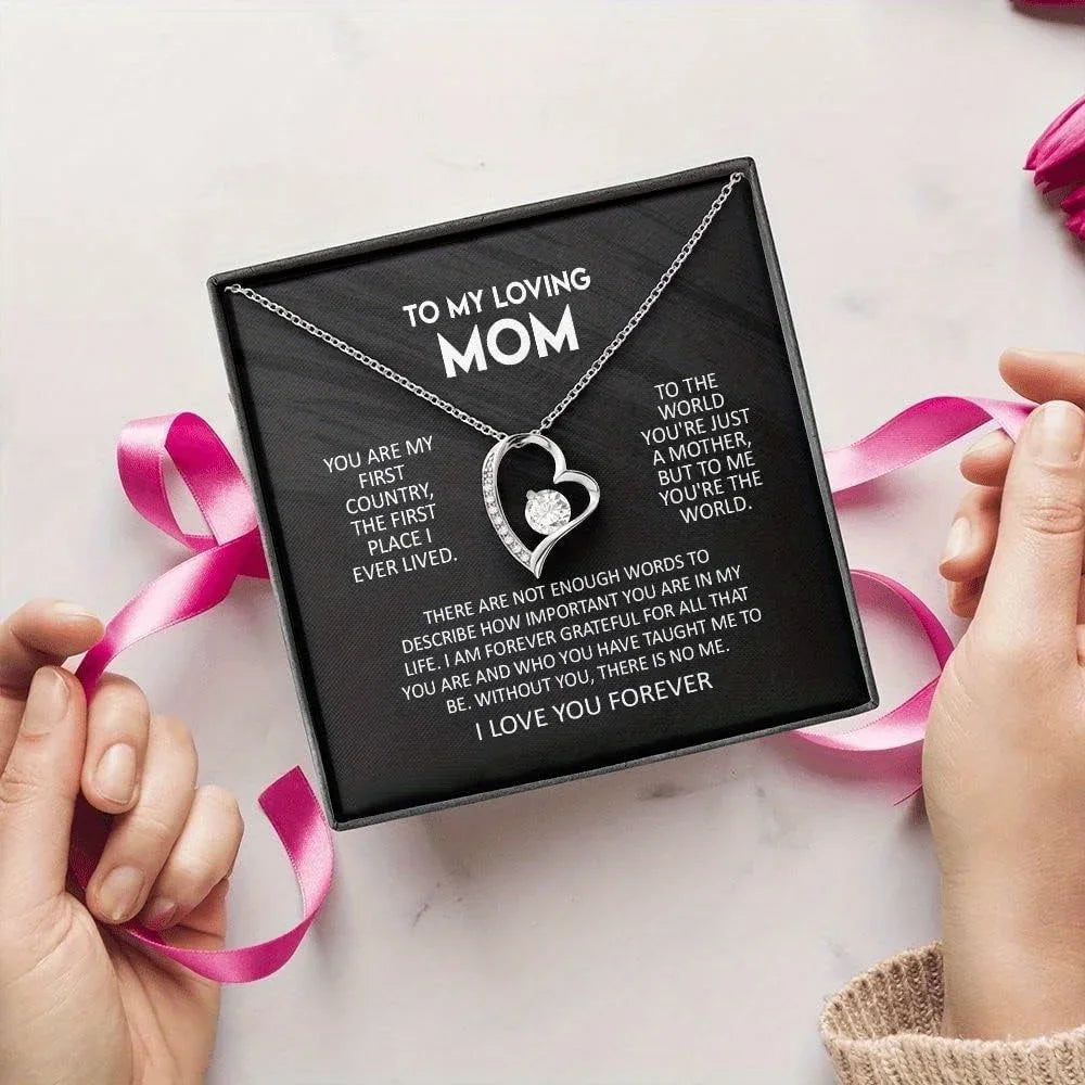 Rhinestone Necklace for Mom + Card in Gift Box