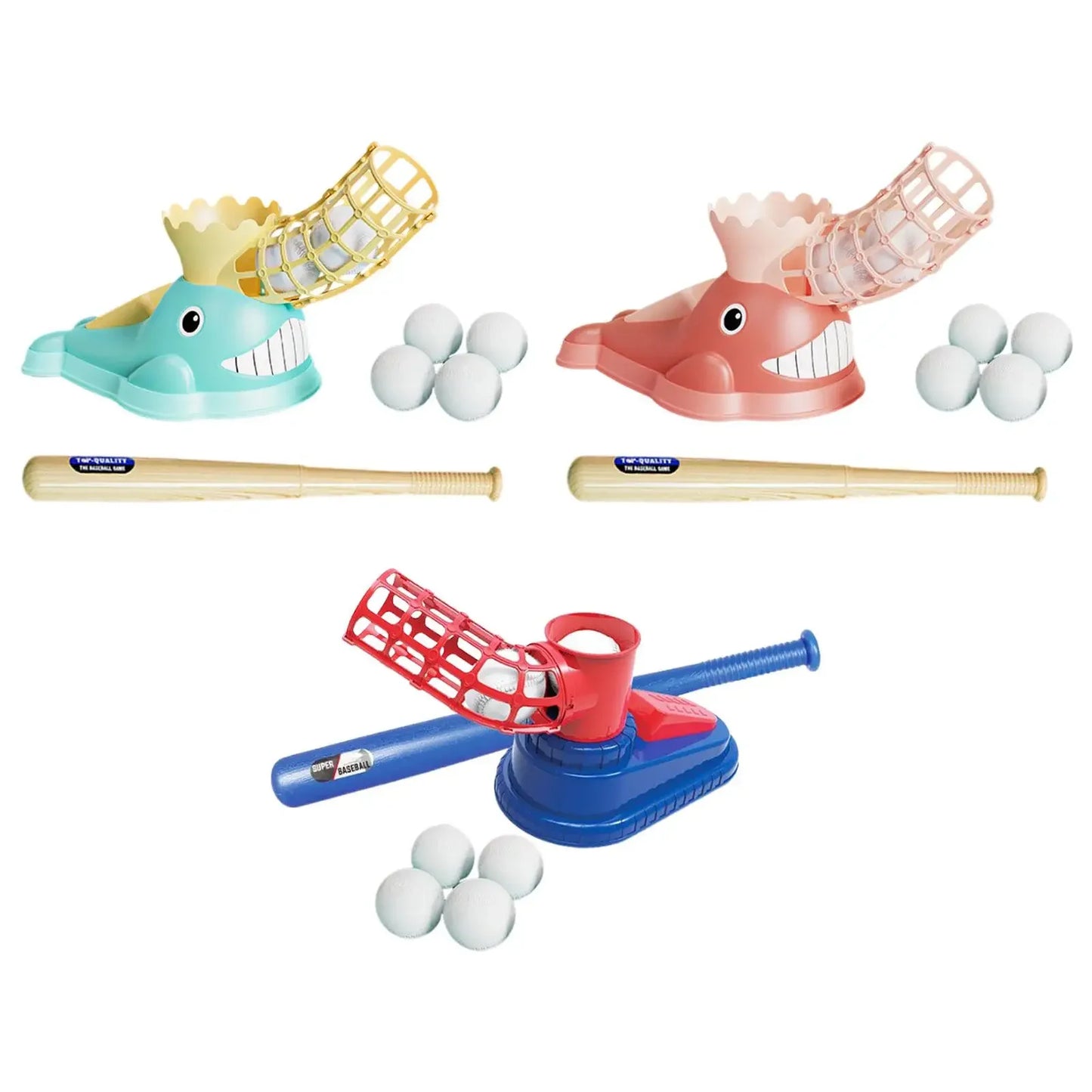 Baseball pitching machine for children with bat and 6 baseballs